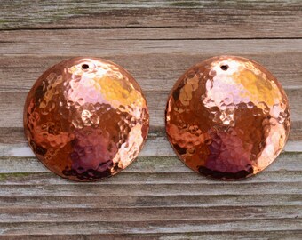 2 Artisan Hammered Solid Copper Domed Dangles, 23mm Fine Hammered