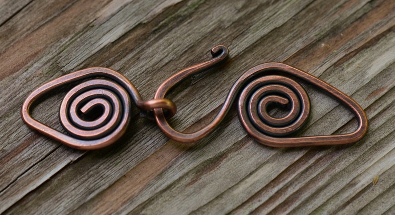 Handmade Spiral Antique Copper Clasp 14 gauge Artisan Forged Antique Copper Clasp image 4