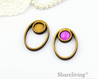 6pcs Wooden Oval With 12mm Tray, Antique Wood Cameo Setting Charm / Pendant, Perfect for Earring Necklace HW738A