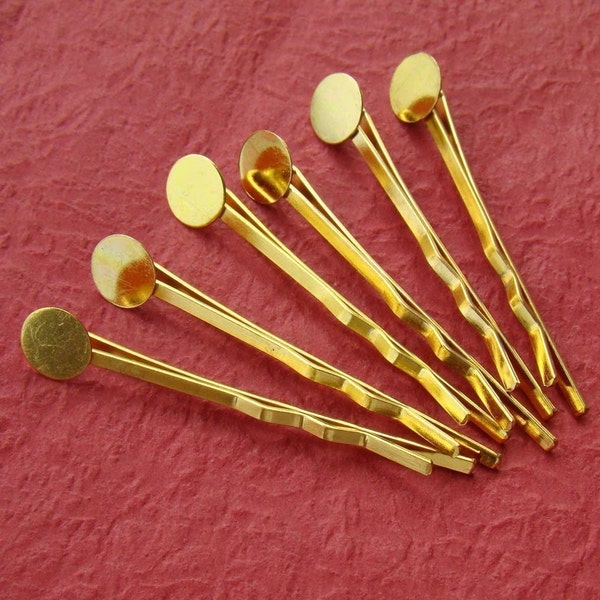 15pcs 48MM Gold Tone Bobby Pins With 8mm Round Pad HA112