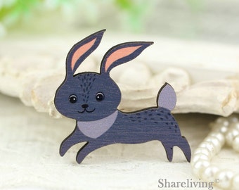 4pcs Wood Rabbit Charms, Laser Cut Wooden Bunny Pendants HW037C