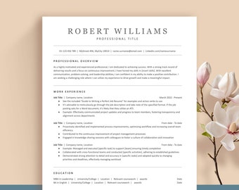 MODERN 1-Column ATS-Friendly Resume Template. Editable Bundle. Cover Letter. Easy to Edit. 1 page and 2 page CV. Word, GoogleDoc & Mac Pages