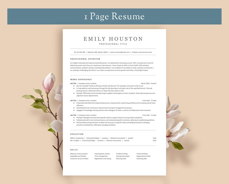 CLEAN MINIMALIST Resume Template - Google Docs, Word, Pages - Executive cv Bundle with Cover Letter and Icons Included. US letter & A4 image 3
