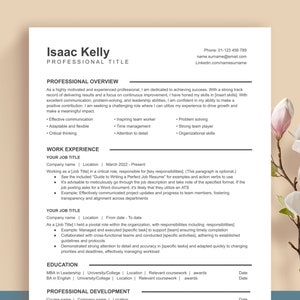 Plantilla de currículum MINIMALISTA de 1 columna compatible con ATS - Paquete fácil de editar - Descarga instantánea. Carta estadounidense y A4. Páginas de Word, Google Doc y Mac