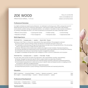 MINIMALISTA LIMPO Google Docs, Word, Pages Modelo de currículo - Pacote de currículo executivo com carta de apresentação e ícones incluídos. Tamanho carta dos EUA e A4