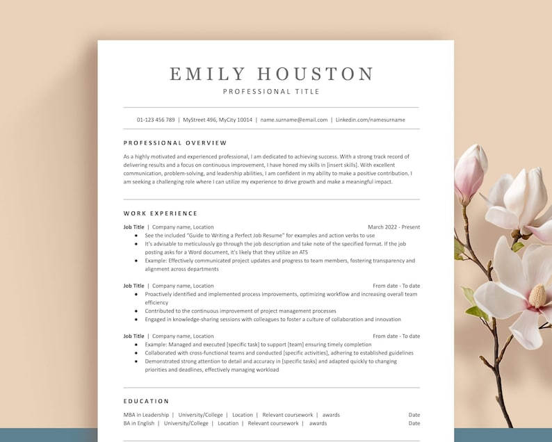 CLEAN MINIMALIST Resume Template - Google Docs, Word, Pages - Executive cv Bundle with Cover Letter and Icons Included. US letter & A4 image 1