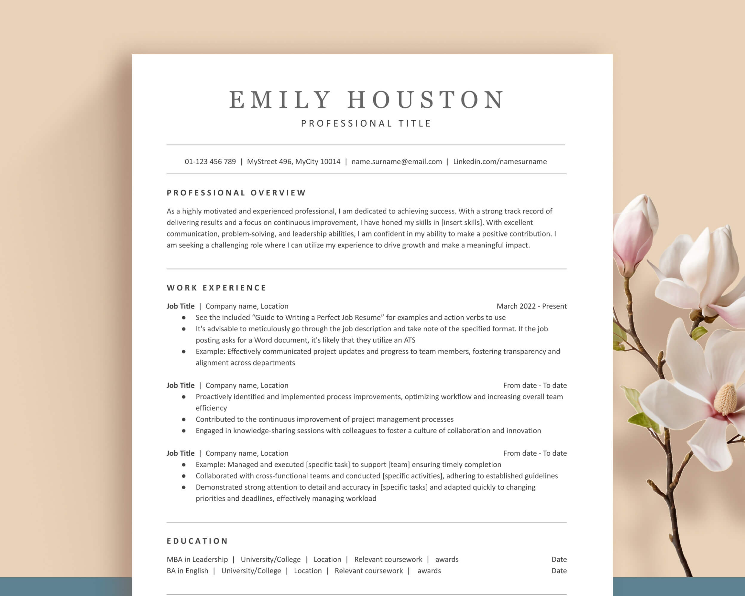 CLEAN MINIMALIST Resume Template - Google Docs, Word, Pages - Executive ...
