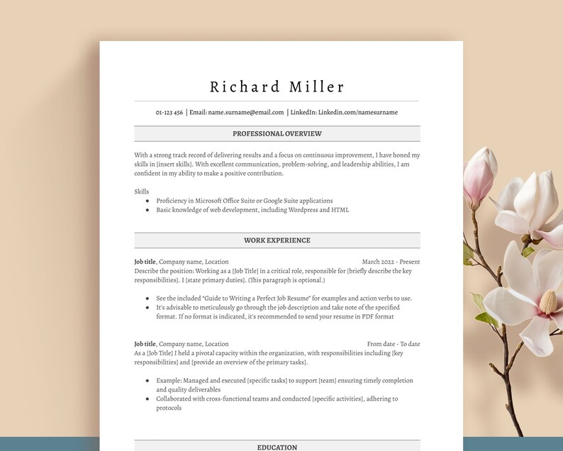 Informative Cv Example New SIMPLE Ats-friendly Resume Template - 1 & 2 Pages CV Bundle With ...