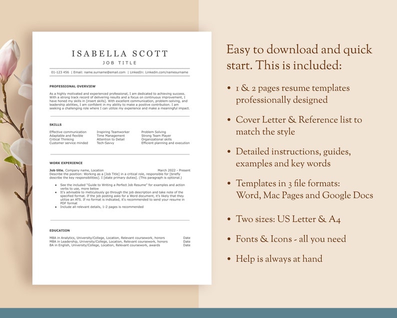 Availability Resume BASIC Bold Ats-friendly Resume Templates. Stand Out. 1, 2 or More Pages ...