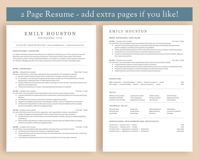 CLEAN MINIMALIST Resume Template - Google Docs, Word, Pages - Executive cv Bundle with Cover Letter and Icons Included. US letter & A4 image 4