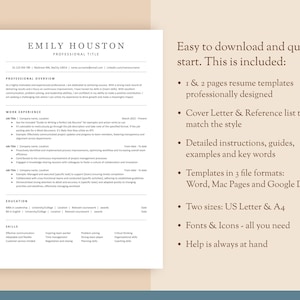 CLEAN MINIMALIST Resume Template - Google Docs, Word, Pages - Executive cv Bundle with Cover Letter and Icons Included. US letter & A4 image 2