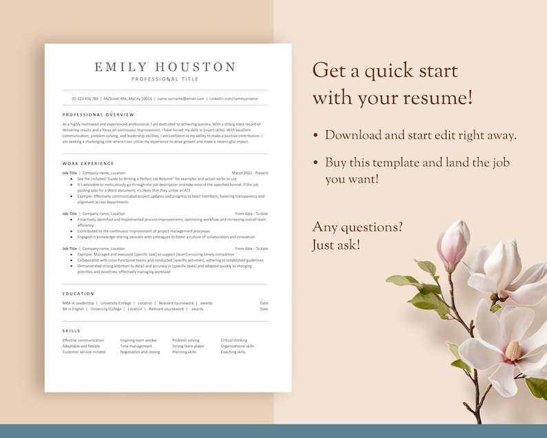 CLEAN MINIMALIST Resume Template - Google Docs, Word, Pages - Executive cv Bundle with Cover Letter and Icons Included. US letter & A4 image 10