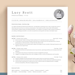 Plantilla de currículum MODERNO de 1 columna con FOTO. Word, Mac Pages y Google Doc compatibles con ATS. Incluye carta de presentación. Fácil de editar y profesional.