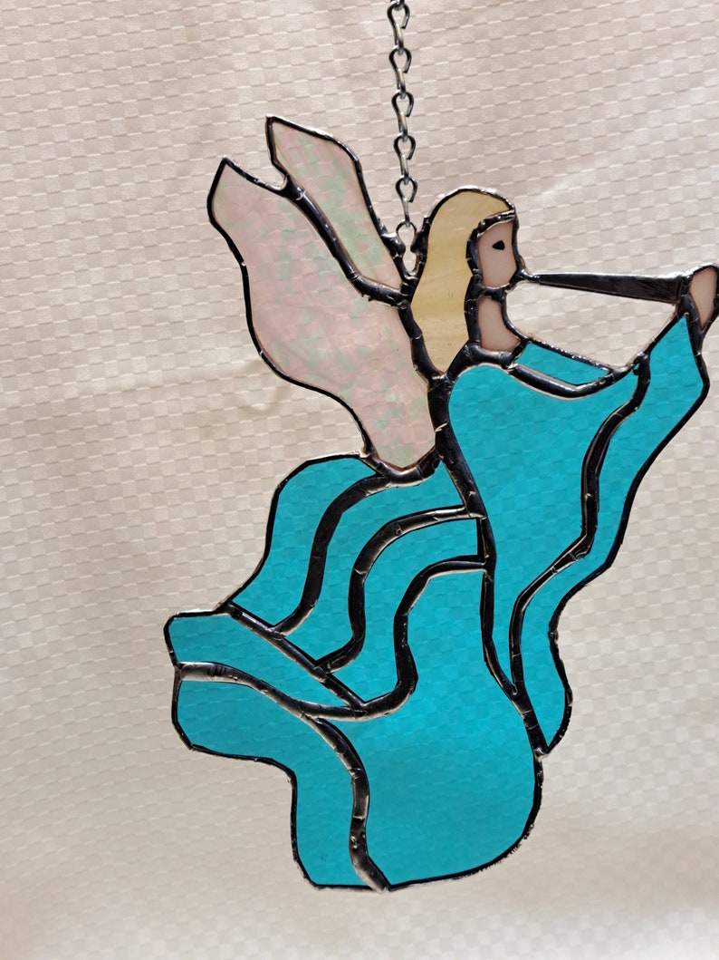 Handmade Stained Glass Angel Suncatcher Dressed in a Sky Blue Etsy