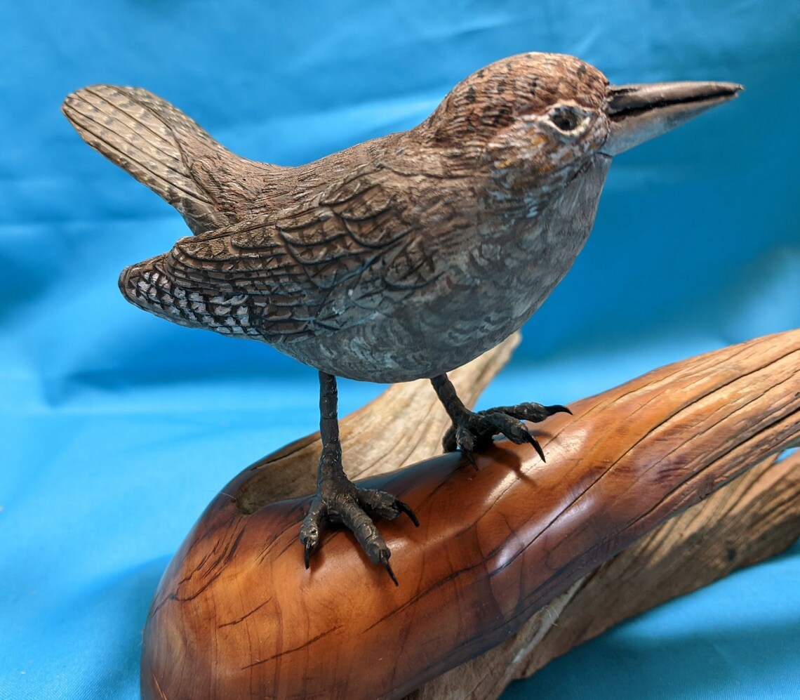 Handmade Wood Carvings of a House Wren from tupelo wood on a Etsy