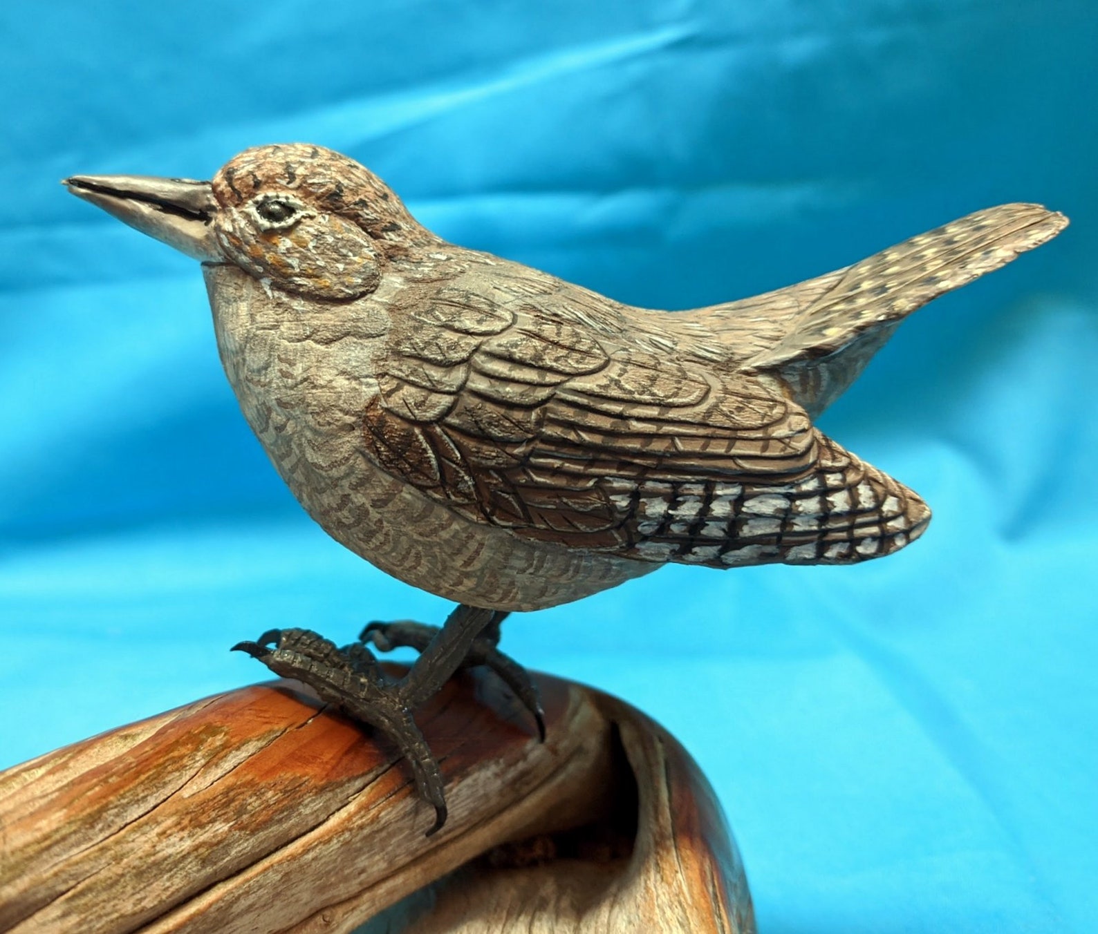 Handmade Wood Carvings of a House Wren from tupelo wood on a Etsy