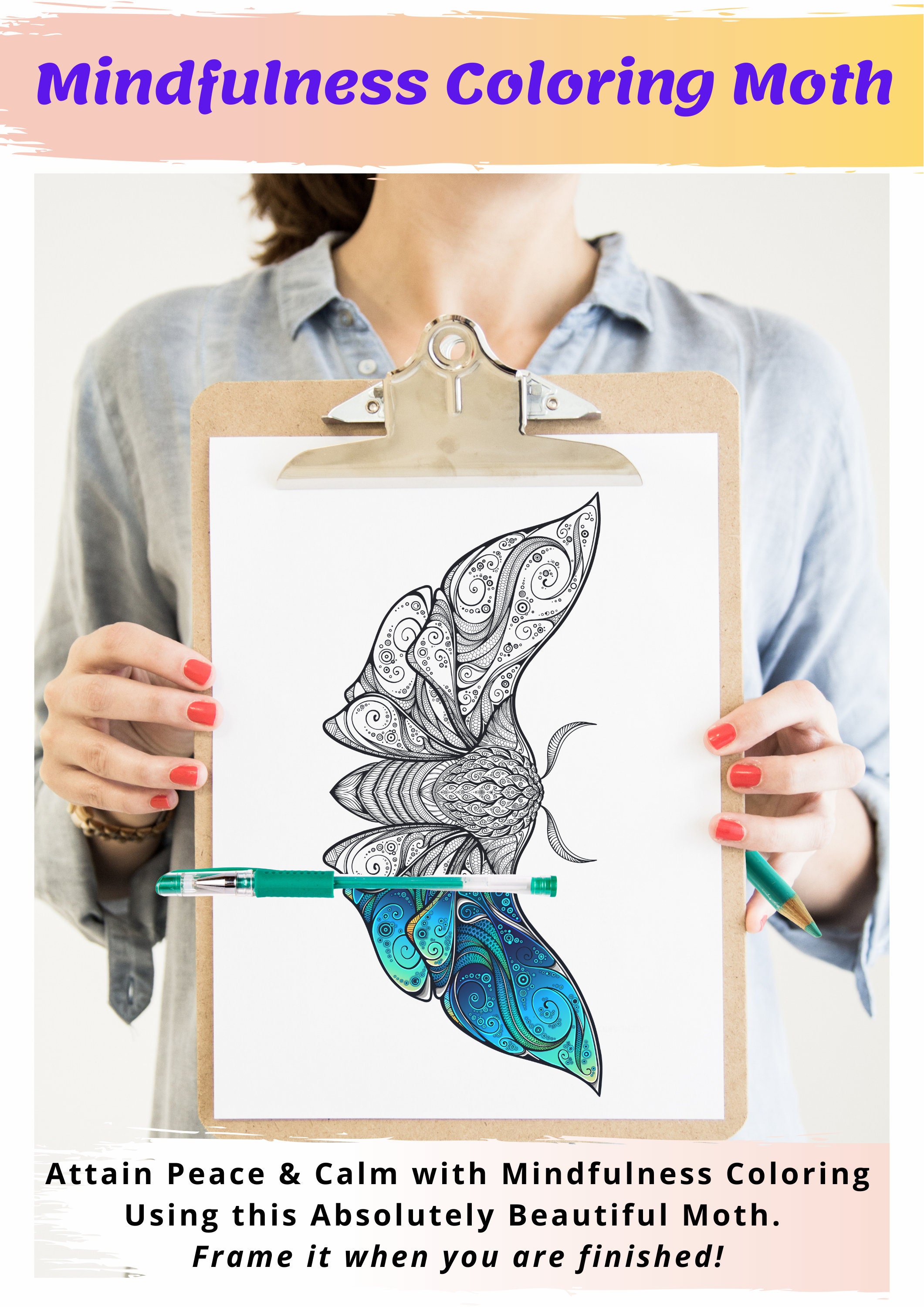 Printable Moth & Butterfly Mindfulness Coloring Pages Instant | Etsy