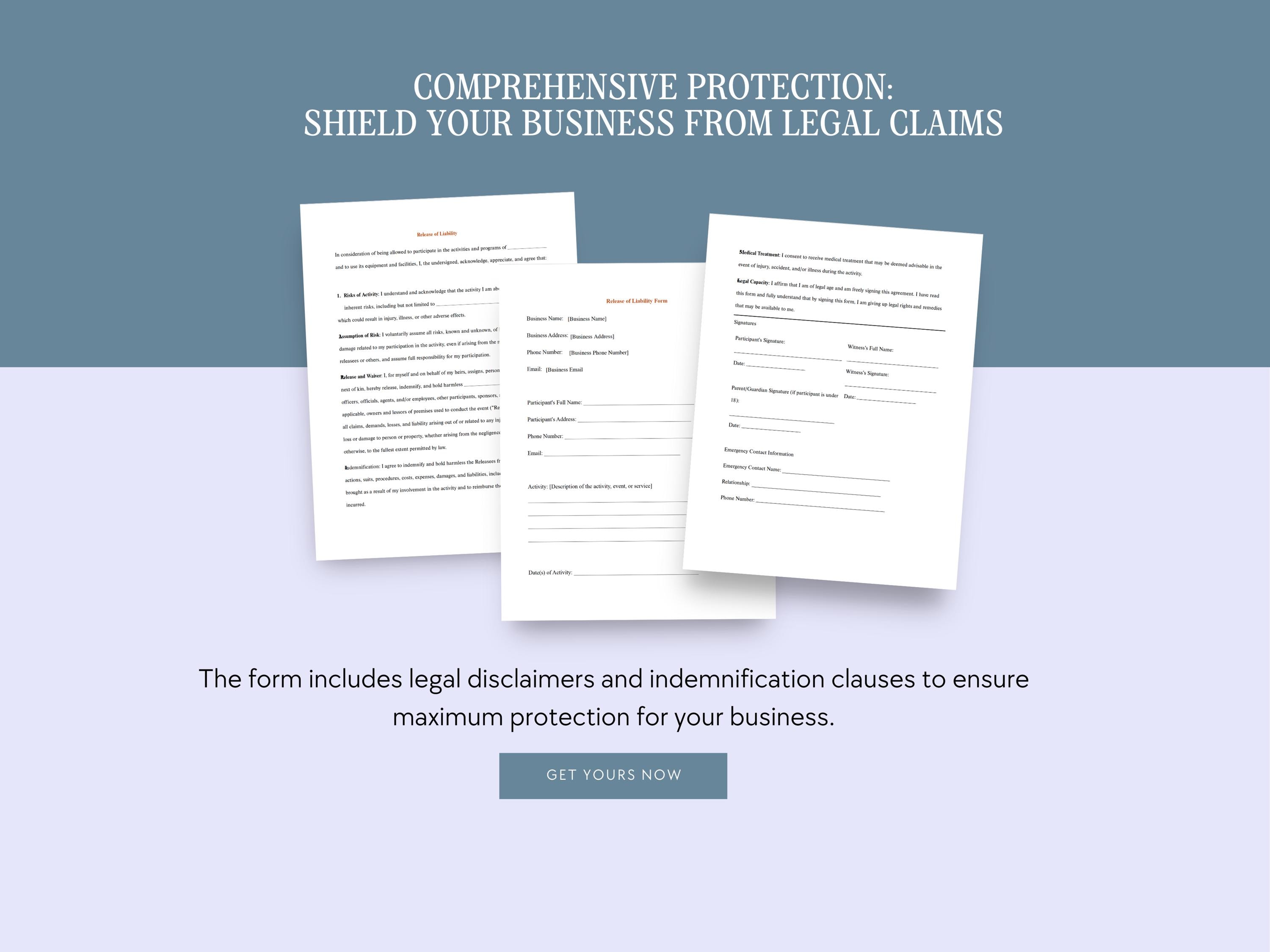 Event Liability Form Customizable Release of Liability Form | Waiver for Events and ...