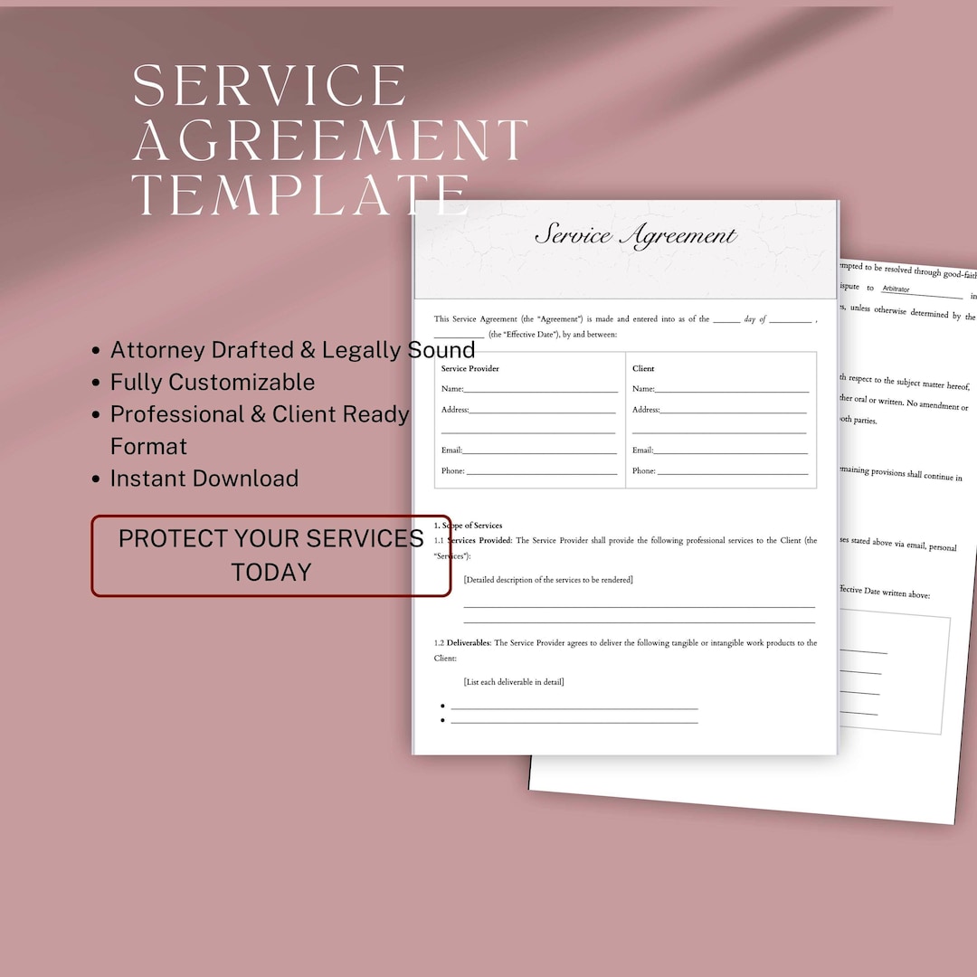 Service Agreement Template: Editable Business Contract for Freelancers ...