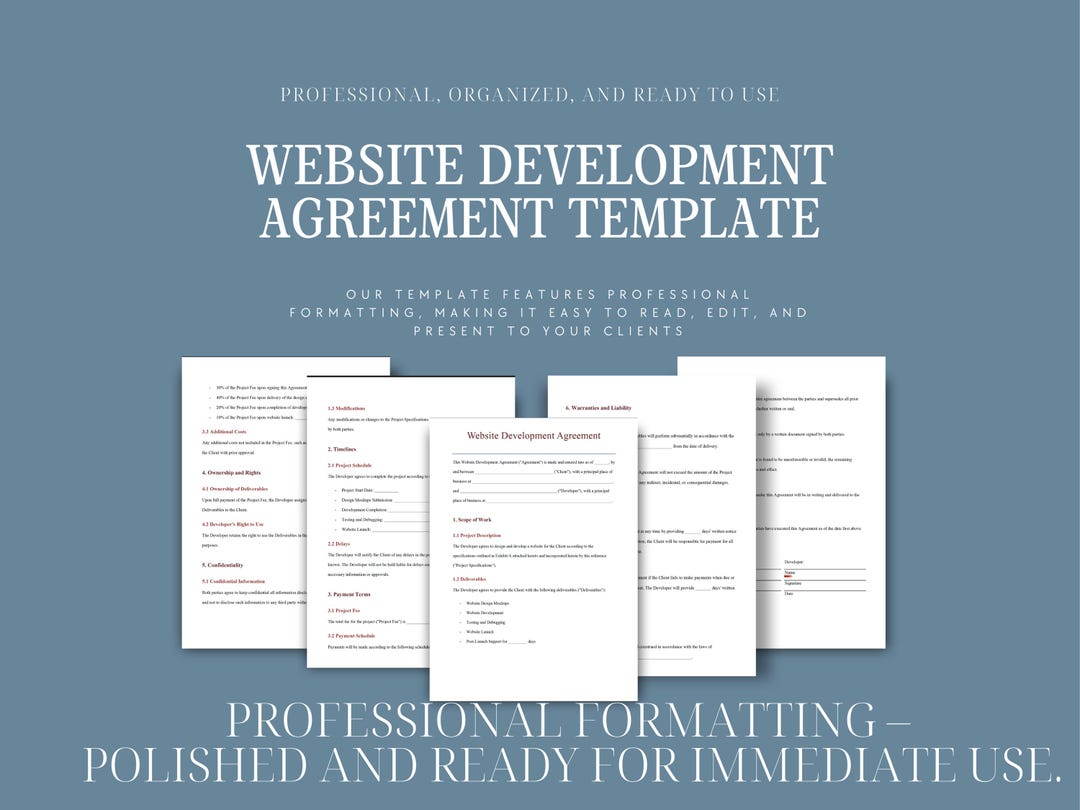 Customizable Website Development Agreement Template | Professional Web ...