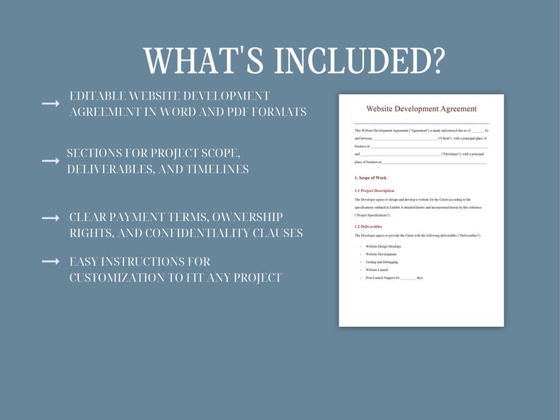 Editable Website Development Agreement Template | Customizable Contract ...