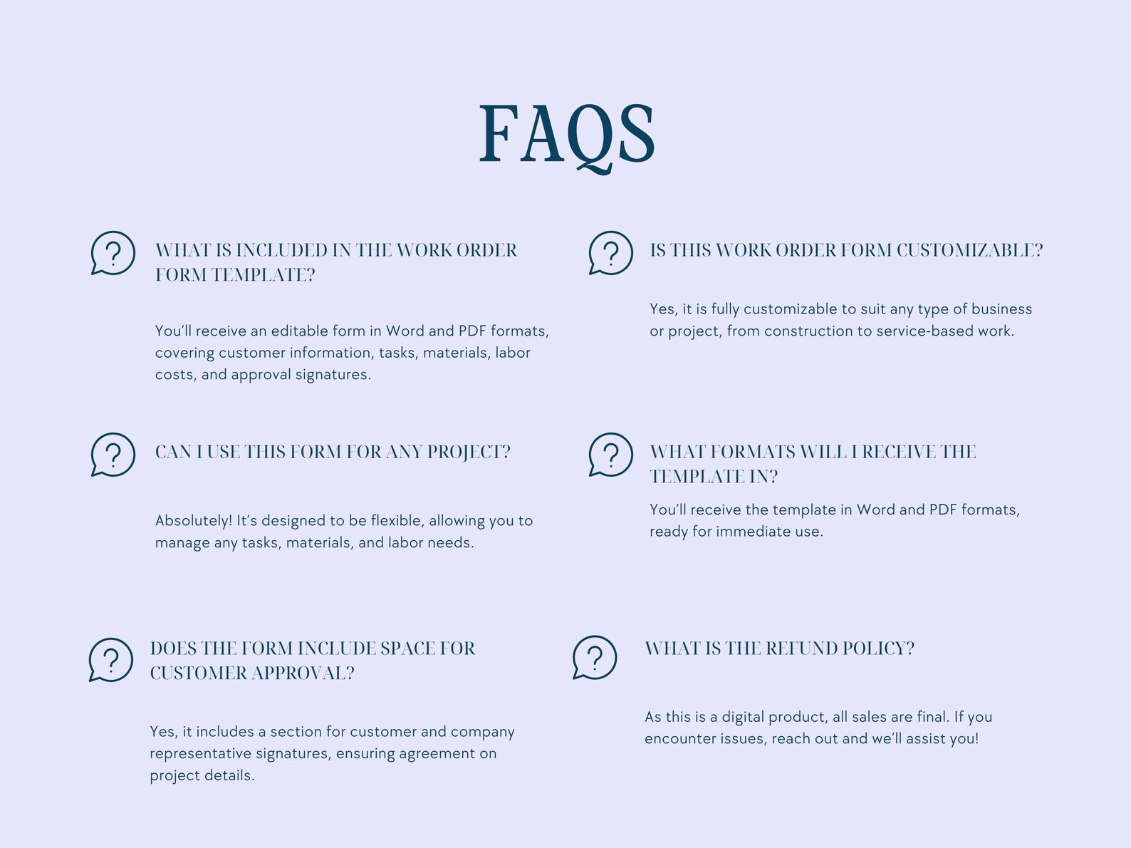 Editable Work Order Form Template | Customizable Project Management ...