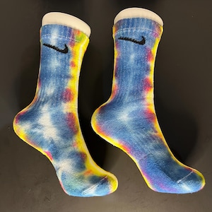 Handmade Blue/Yellow Tie-Dye Nike Dri Fit Crew Socks