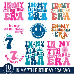 In meinem 7. Geburtstags-Ära-Svg, alles Gute zum Geburtstag Groovy Retro-Svg, Geburtstagsparty-Svg, siebte Jahre Geburtstags-Svg, Geburtstagsgeschenk für Kind von der Familie