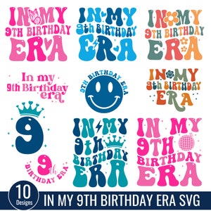 In meinem 9. Geburtstag Era Bundle, alles Gute zum Geburtstag Groovy Retro Schmuck, Geburtstagsparty, neun Jahre Geburtstag Schmuck, Geburtstagsgeschenk, Geburtstagsgeschenk Shirt