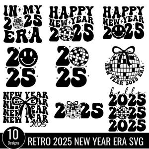 Paquete SVG de Feliz Año Nuevo, Sublimación de Año Nuevo, Hola 2025 Svg Png, Diseño de camiseta de fiesta de Año Nuevo, Lazo de coqueta rosa Png, en mi era 2025 svg