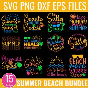 Paquete de 15 SVG de verano, SVG de playa, SVG de verano, SVG de citas divertidas de playa, archivo de corte de verano, SVG de citas de verano, archivos SVG para cricut, silueta