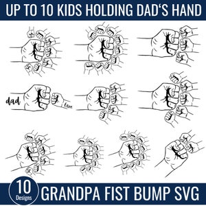 1-10 handen vader/opa en kind png-bundel, vaderdag vuiststootset, maximaal 10 kinderen die vaders hand vasthouden, aangepaste naam hand kindernaam