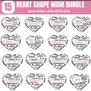Bundle maman SVG en forme de coeur, coeur svg grand-mère, cadeau fête des mères svg, svg chemise maman, coeur svg, svg mère, grand-mère svg, svg famille