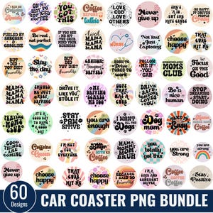 Bundle PNG de dessous de verre voiture rétro, porte-gobelet voiture drôle, porte-verre sarcasme Png, porte-clé sarcastique PNG, conception de citations de café, sous-verres SVG
