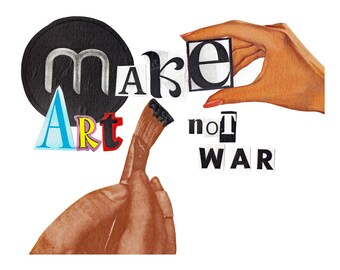 Make Art Not War Sticker: Vintage Magazine Collage - N328