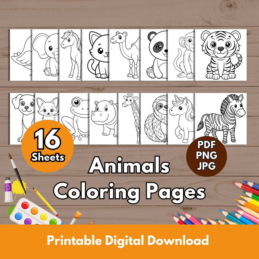 Animals Coloring Pages Printable and Digital Usable 16 Coloring Sheets ...