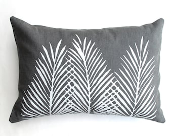 Botanical Style Lumbar Pillow / Palm Throw Pillow
