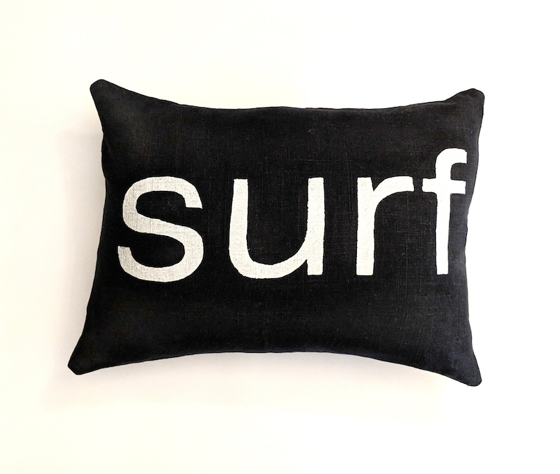 Surf Decor / Surf Style / Beach Cottage Decor / Black and White Surf Pillow / Nautical Decor / Beach House / Lumbar Pillow / Surf Pillow image 2