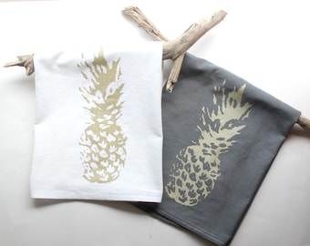 Pineapple Decor / Gray and Gold Pineapple / Pineapple Flour Sack Towel / Pineapple Box / Beach Cottage Decor