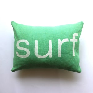 Beach Decor Decorative Throw Pillow / Surf Lumbar Pillow / Bedroom Decor Green Fabric