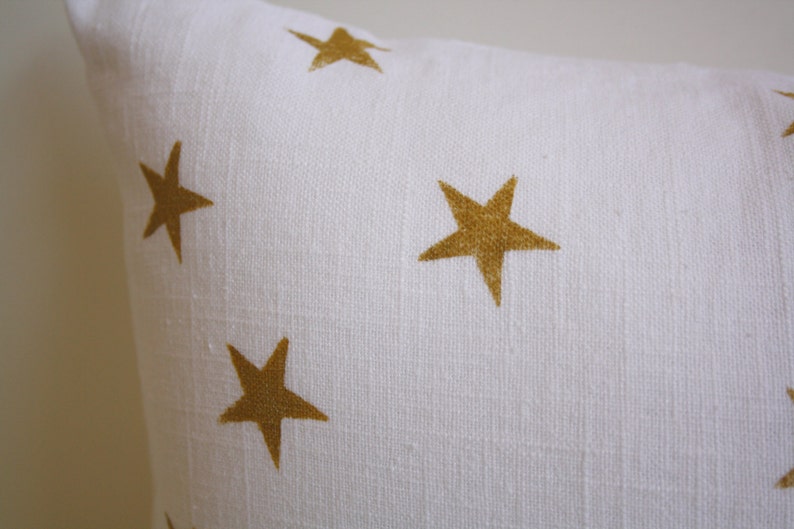 Metallic Star Pattern Pillow / Minimalist Holiday Decor / Star Decorative Pillow Gold