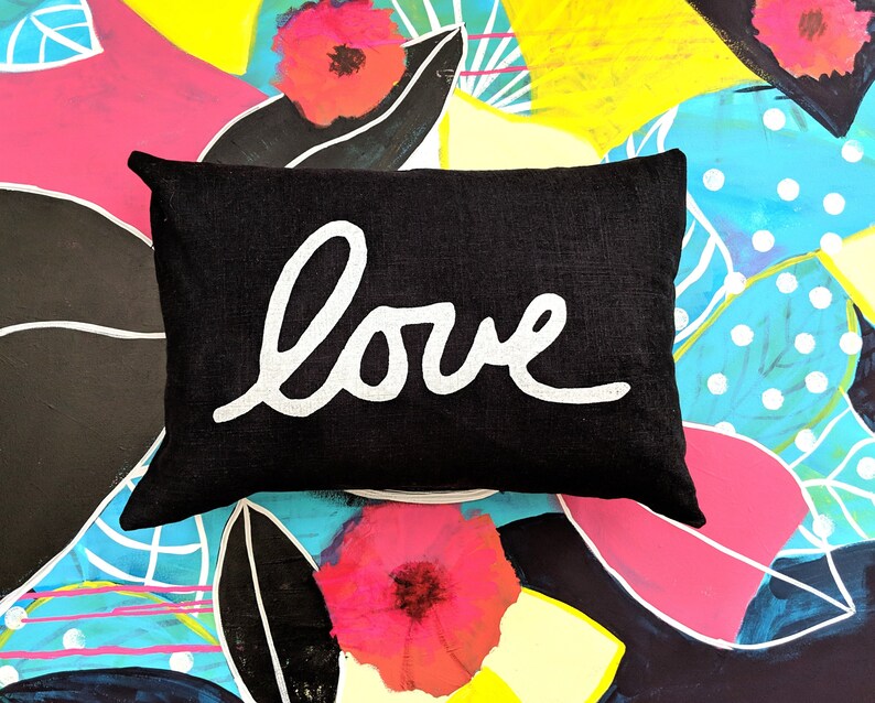 Love Throw Pillow / Black and White Love Pillow Etsy