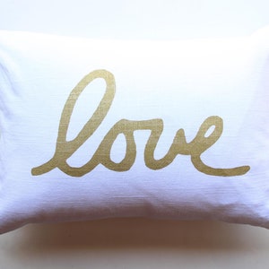 Love Pillow / Metallic Love Throw Pillow / Love Decor Gold