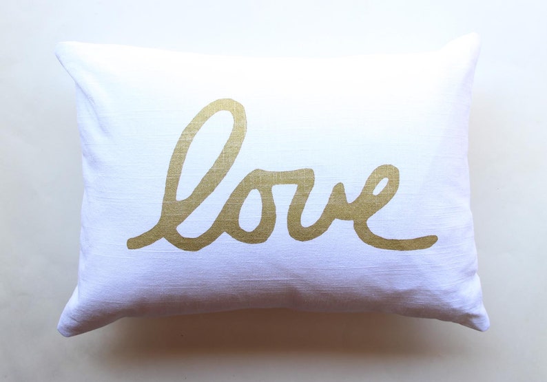 Love Pillow / Metallic Love Throw Pillow / Love Decor Gold