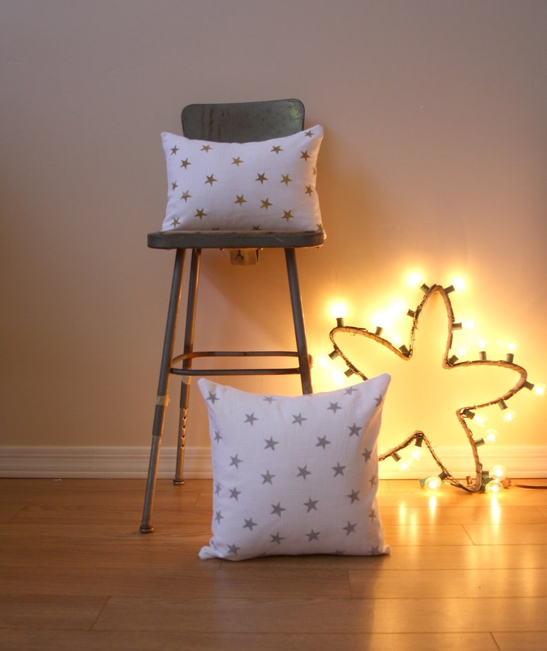 Metallic Star Pattern Pillow / Minimalist Holiday Decor / Star Decorative Pillow image 2