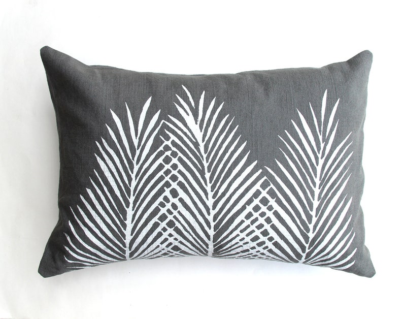 Botanical Style Lumbar Pillow / Palm Throw Pillow image 1