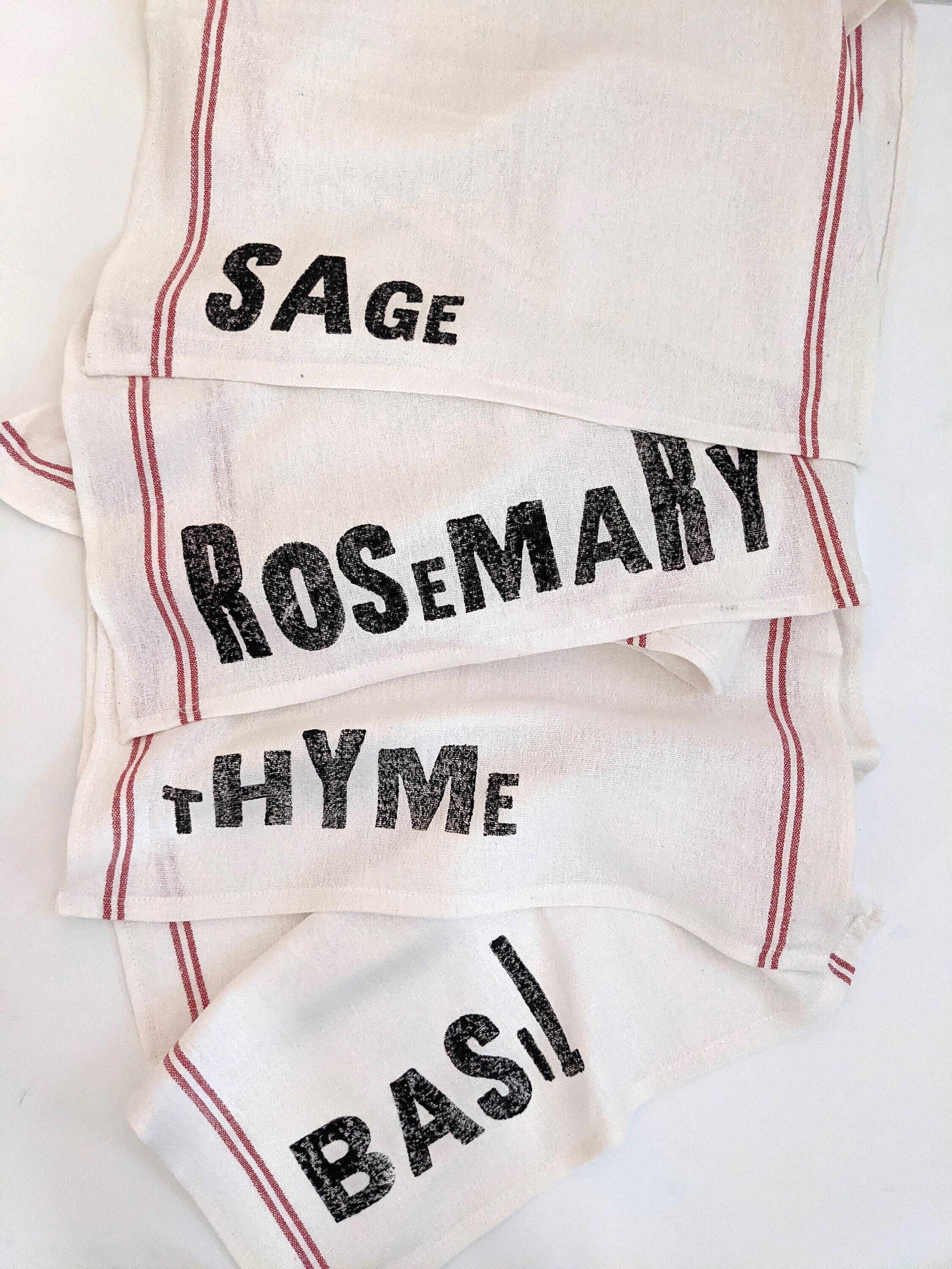 Herbes Essentielles/Cadeau Gourmand Décoration de Ferme Torchons Cuisine Romarin Basilic Thym Sauge 