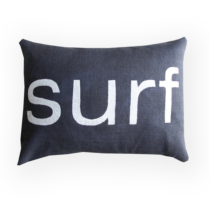Beach Decor Decorative Throw Pillow / Surf Lumbar Pillow / Bedroom Decor Navy Blue Fabric