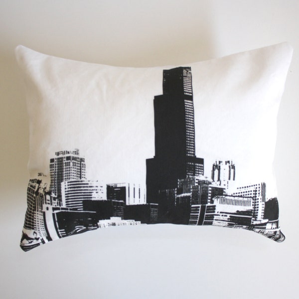 SALE - Chicago Skyline Pillow - Chicago Throw Pillow - Downtown Chicago Buildings Decor - Black and White Chicago Pillow