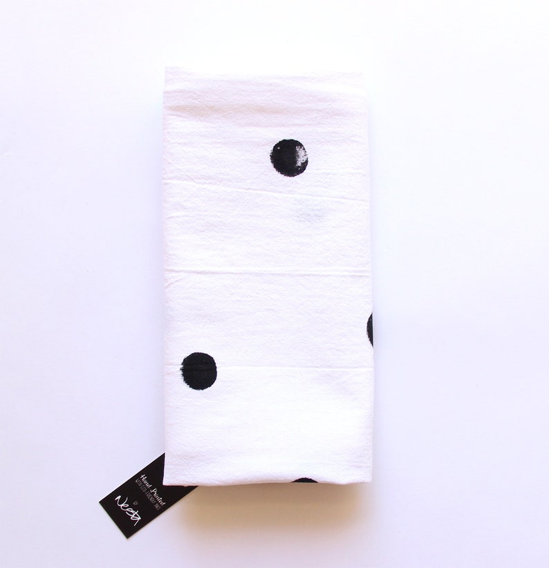 Polka Dot Flour Sack Towel / Minimalist Decor / Kitchen Decor/ Classic Style / Kitchen Towel / Black and White Decor image 2